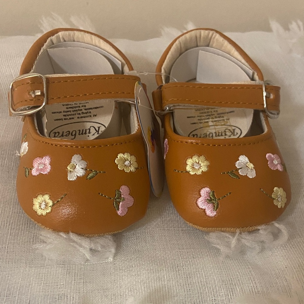 Charming Tan Kids Dress Shoes with Floral Design